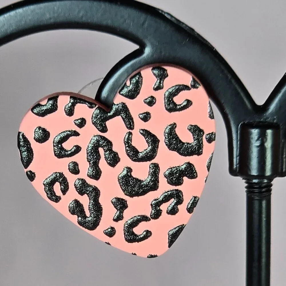 Heart-Shaped Earrings Set Of 3 Leopard & Pink Designs‎ (NWOT)